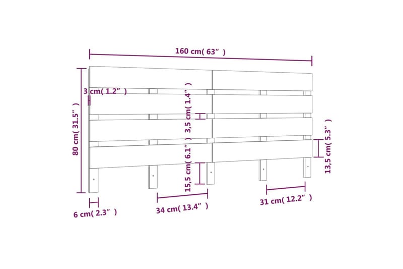 beBasic sengegavl 160x3x80 cm massivt fyrretræ hvid - Hvid - Møbler - Senge - Sengetilbehør & sengegavl - Sengegavle