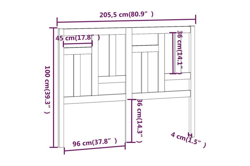 beBasic sengegavl 205,5x4x100 cm massivt fyrretræ - Brun - Møbler - Senge - Sengetilbehør & sengegavl - Sengegavle