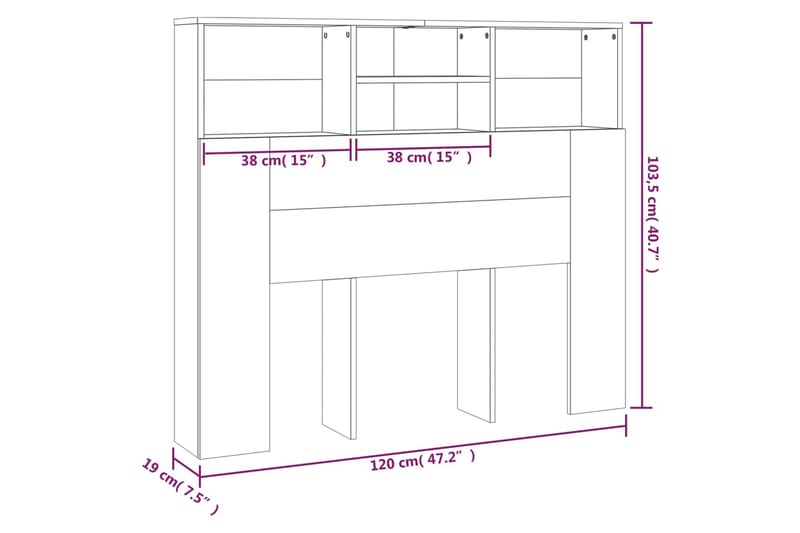 beBasic sengegavl med opbevaring 120x19x103,5 cm røget egetræsfinish - Brun - Møbler - Senge - Sengetilbehør & sengegavl - Sengegavle