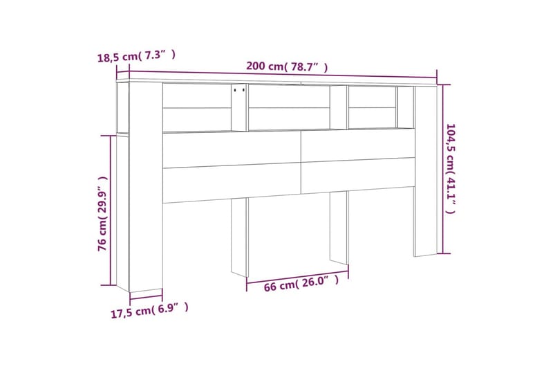 beBasic sengegavl med opbevaring 200x18,5x104,5 cm sonoma-eg - Brun - Møbler - Senge - Sengetilbehør & sengegavl - Sengegavle