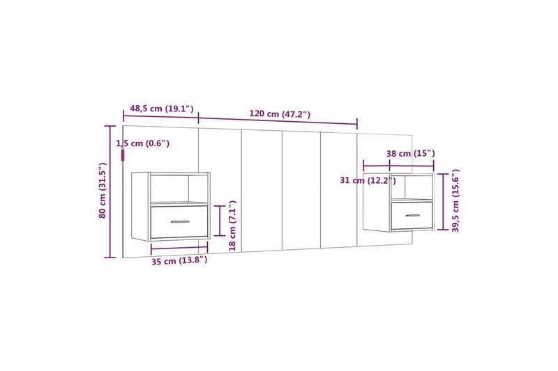 beBasic sengegavl med opbevaring konstrueret træ betongrå - GrÃ¥ - Møbler - Senge - Sengetilbehør & sengegavl - Sengegavle