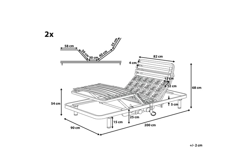 Mujahid Lamelbund Elektriskt Justerbar 180x200 cm - Grå - Møbler - Senge - Sengetilbehør & sengegavl - Lamelbunde