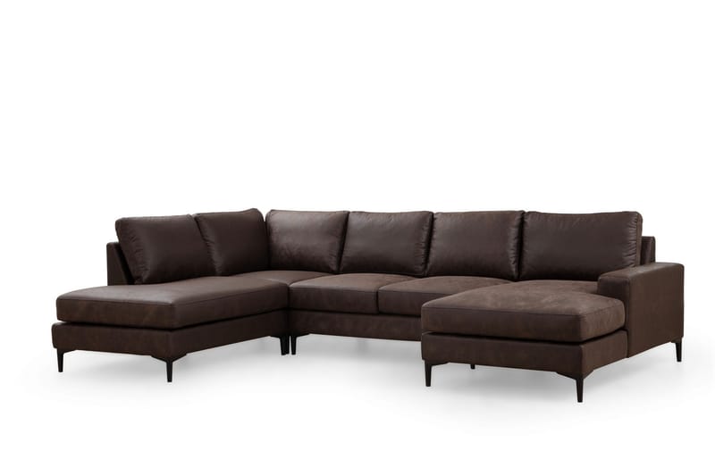 Svanabyn Sofa med Divan og Chaiselong 4-personers - Mørkebrun - Møbler - Sofaer - U Sofa