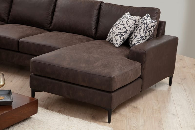 Svanabyn Sofa med Divan og Chaiselong 4-personers - Mørkebrun - Møbler - Sofaer - U Sofa