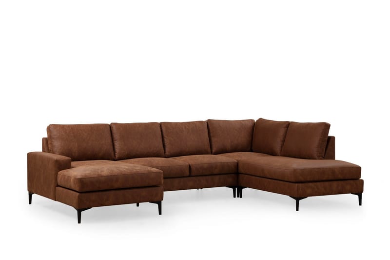 Svanabyn Sofa med Divan og Chaiselong 4-personers - Brun - Møbler - Sofaer - U Sofa