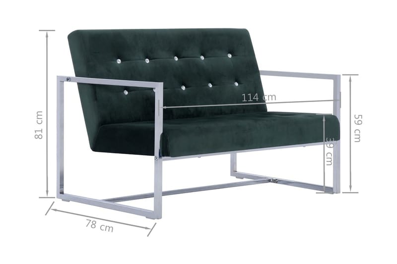 2-Personers Sofa Med Armlæn Krom Og Fløjl Mørkegrøn - Grøn - Møbler - Sofaer - 2 personers sofa