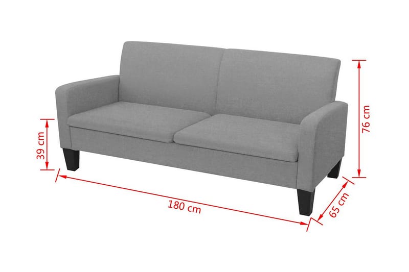 3-Personers Sofa 180 X 65 X 76 Cm Lysegrå - Grå - Møbler - Sofaer - 3 personers sofa