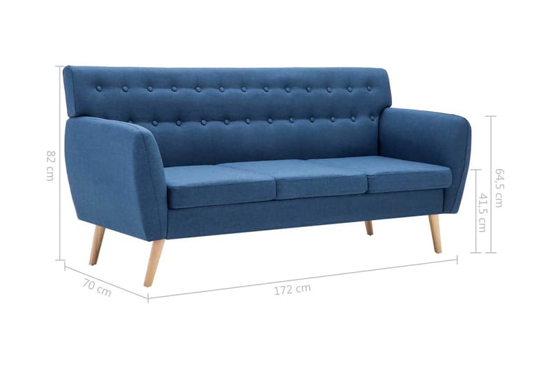 3-Personers Sofa Stofbeklædning 172 X 70 X 82 Cm Blå - Blå - Møbler - Sofaer - 3 personers sofa