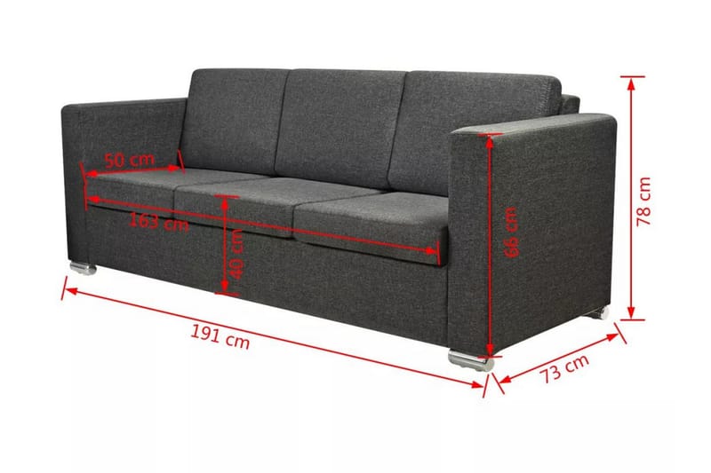 3 Pers. Sofa Mørkegråt Stof - Grå - Møbler - Sofaer - 3 personers sofa