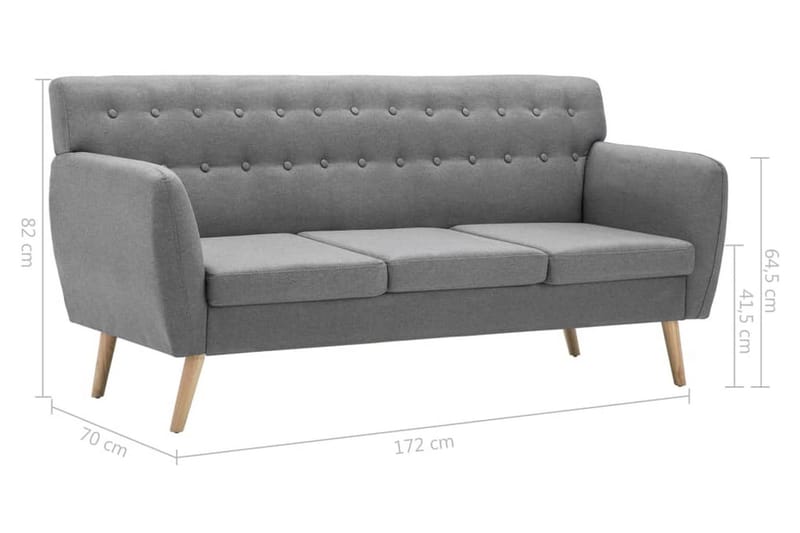 3-Personers Sofa Stofbeklædning 172 X 70 X 82 Cm Lysegrå - Grå - Møbler - Sofaer - 3 personers sofa