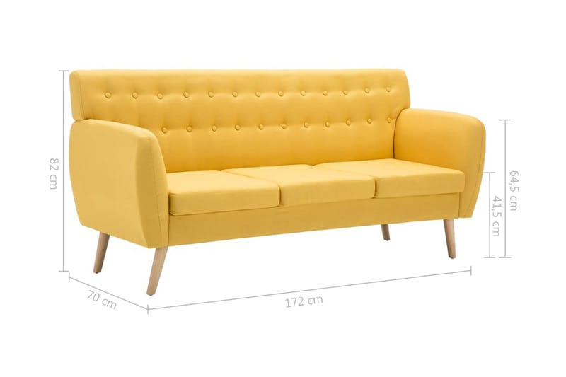 3-Personers Sofa Stofbeklædning 172 X 70 X 82 Cm Gul - Gul - Møbler - Sofaer - 3 personers sofa