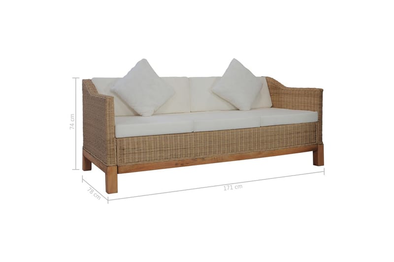 3-Personers Sofa Med Hynder Naturlig Rattan - Brun - Møbler - Sofaer - 3 personers sofa