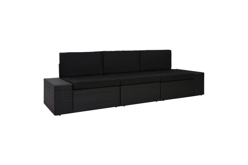 3-Personers Sofa Modulær Polyrattan Sort - Sort - Møbler - Sofaer - 3 personers sofa