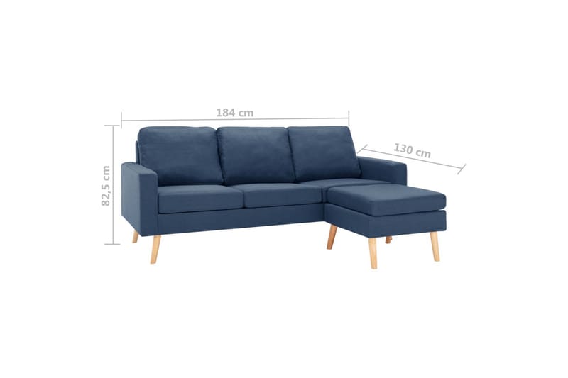 3-Personers Sofa Med Fodskammel Stof Blå - Møbler - Sofaer - 3 personers sofa