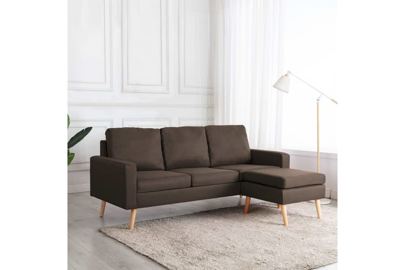 3-Personers Sofa Med Fodskammel Stof Brun - M�øbler - Sofaer - 3 personers sofa