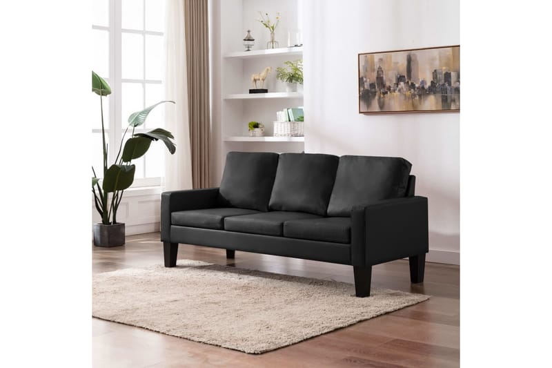 3-Personers Sofa Kunstlæder Sort - Møbler - Sofaer - 3 personers sofa