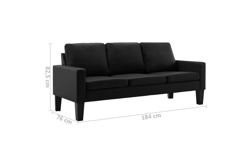 3-Personers Sofa Kunstlæder Sort - Møbler - Sofaer - 3 personers sofa