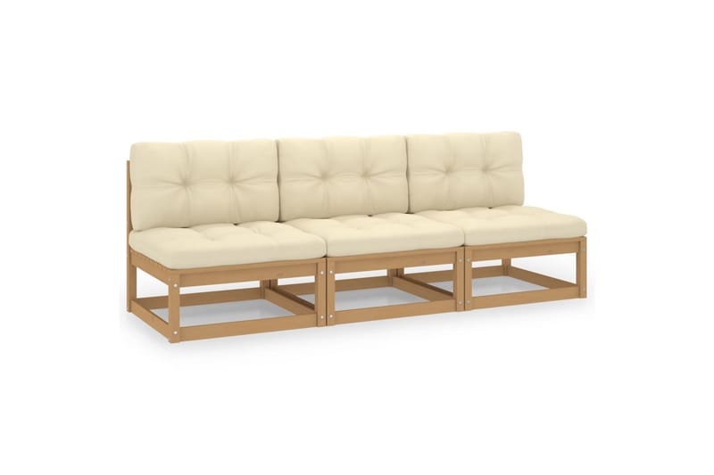 3-personers sofa med hynder massivt fyrretræ - Brun - Møbler - Sofaer - 3 personers sofa