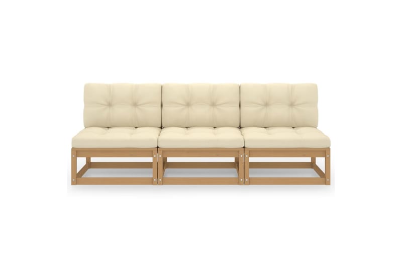 3-personers sofa med hynder massivt fyrretræ - Brun - Møbler - Sofaer - 3 personers sofa