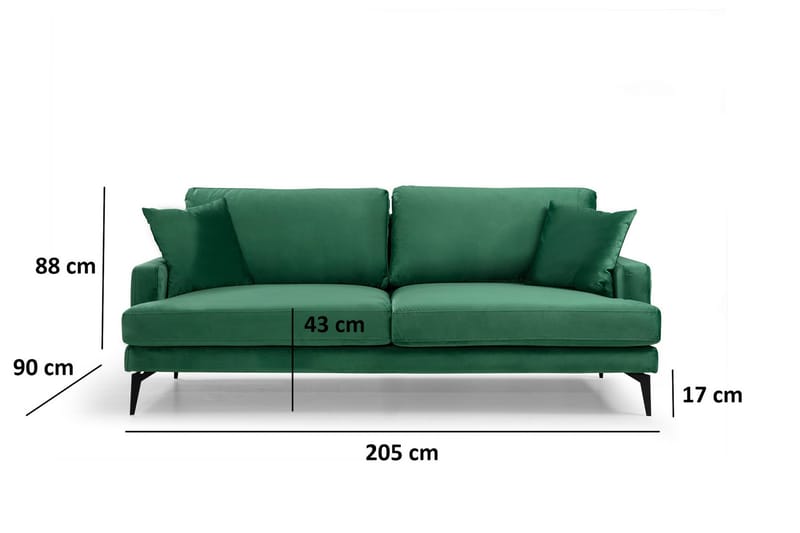 Andary 3-personers Sofa - Grøn/Sort - Møbler - Sofaer - 3 personers sofa