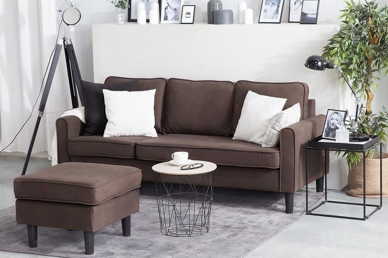 Avesta Sofa 2-4 sæde med fodskammel - Brun - 3 personers sofa