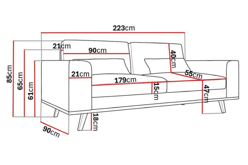 Copenhagen 3-personers Manchester Sofa 223 cm - Beige - Møbler - Sofaer - 3 personers sofa