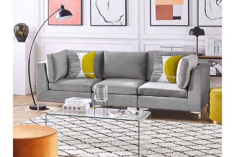 Evja 3-Pers. Sofa - Velour/Grå - Møbler - Sofaer - 3 personers sofa