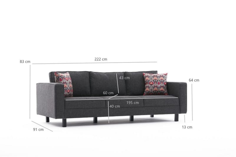 Kaletea Sofa 3-Pers. - Antracit - Møbler - Sofaer - 3 personers sofa