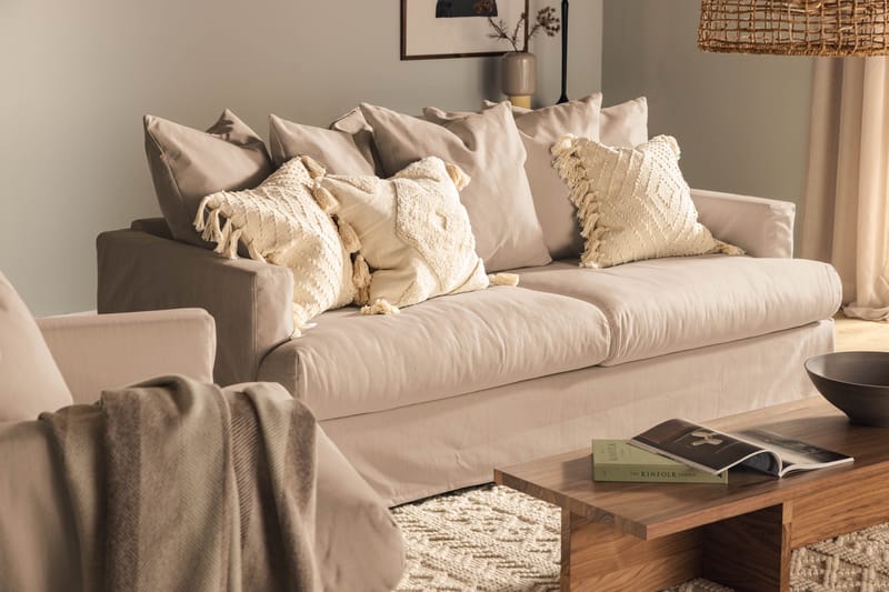 Menard Dyb 3-personers Sofa Vaskbart & aftageligt betræk 205 cm - Beige - Møbler - Sofaer - 3 personers sofa