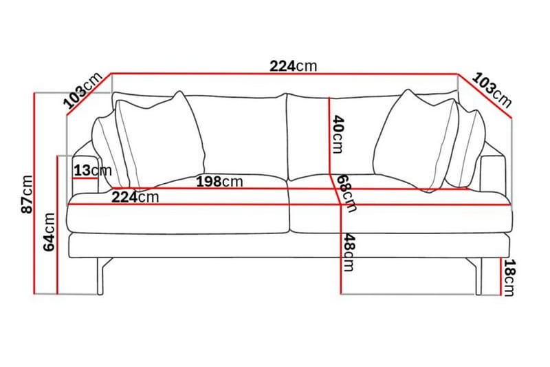 Menard Moderne 4-personers Manchester Sofa 225 cm bred - Grå - Møbler - Sofaer - 4 personers sofa