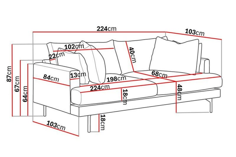 Menard Moderne 4-personers Manchester Sofa 225 cm bred - Grå - Møbler - Sofaer - 4 personers sofa