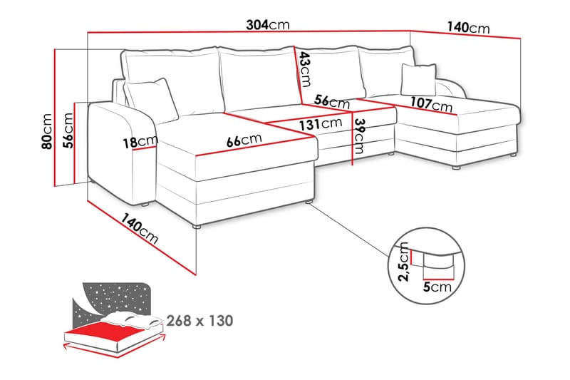 Alvared Sofa Dobbeltdivan 4-personers - Lys grå/Grå - Møbler - Sofaer - U Sofa