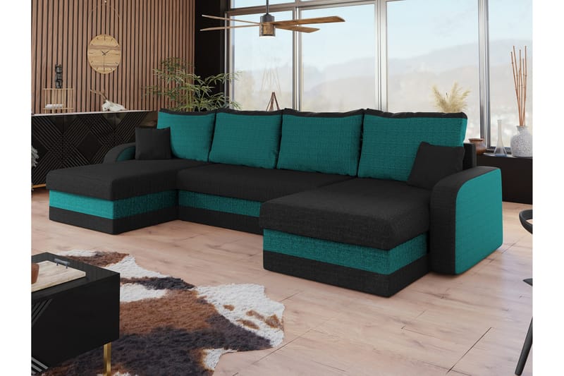 Alvared Sofa Dobbeltdivan 4-personers - Sort/Grøn - Møbler - Sofaer - U Sofa