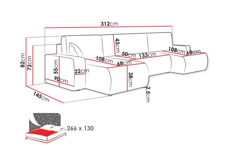 Barile Sofa Dobbeltdivan 4-personers - Rosa - Møbler - Sofaer - U Sofa