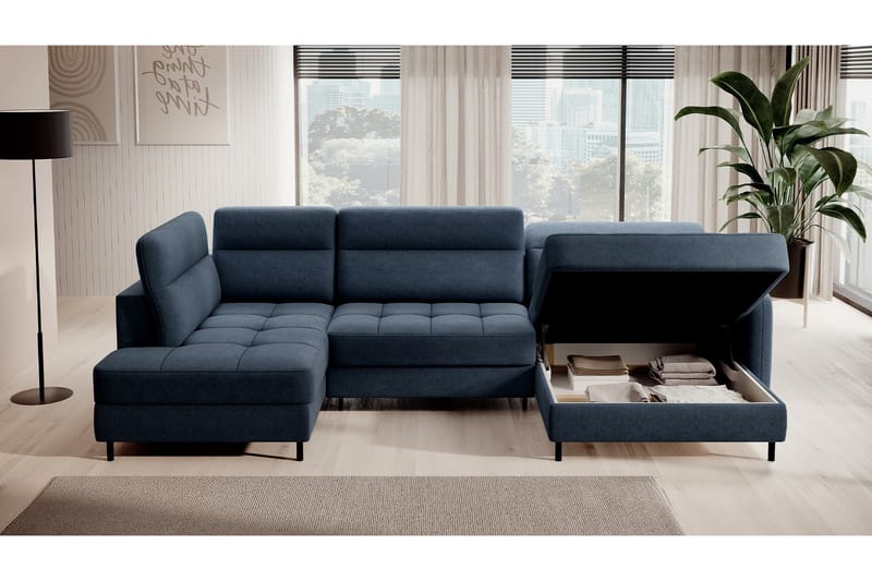 Berrto Sofa med Divan og Chaiselong 5-Pers. - Blå - Møbler - Sofaer - U Sofa