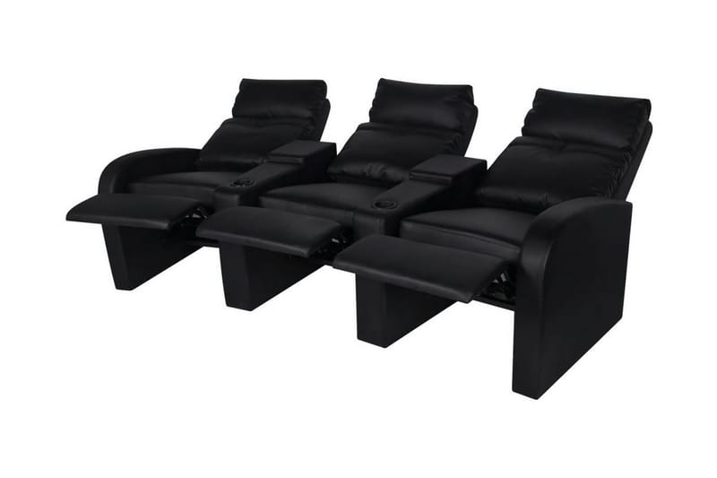 Lænestol 3-Sæders Kunstlæder Sort - Sort - 3 personers sofa - Recliner sofaer - Lædersofaer - 3 personers biograsofa & reclinersofa