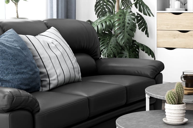 Lindby 3-personers Sofa Kunstlæder - Sort - Møbler - Sofaer - Recliner sofaer - 3 personers biograsofa & reclinersofa