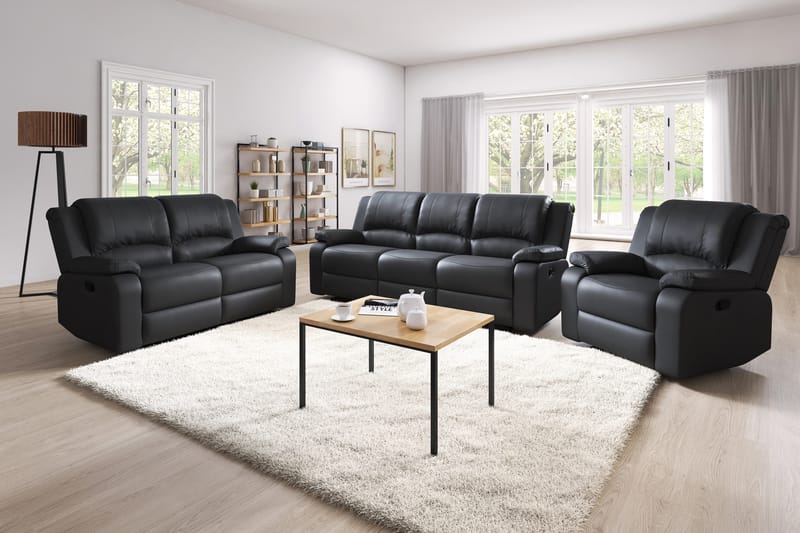 Norbo Komfortabel Reclinersofa 3-personers Kunstlæder - Sort - Møbler - Sofaer - Recliner sofaer - 3 personers biograsofa & reclinersofa