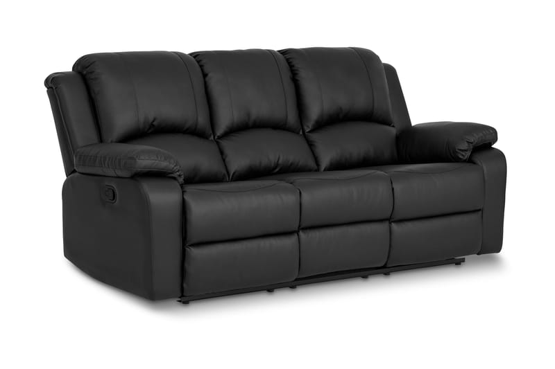 Norbo Komfortabel Reclinersofa 3-personers Kunstlæder - Sort - Møbler - Sofaer - Recliner sofaer - 3 personers biograsofa & reclinersofa