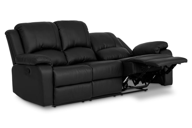 Norbo Komfortabel Reclinersofa 3-personers Kunstlæder - Sort - Møbler - Sofaer - Recliner sofaer - 3 personers biograsofa & reclinersofa