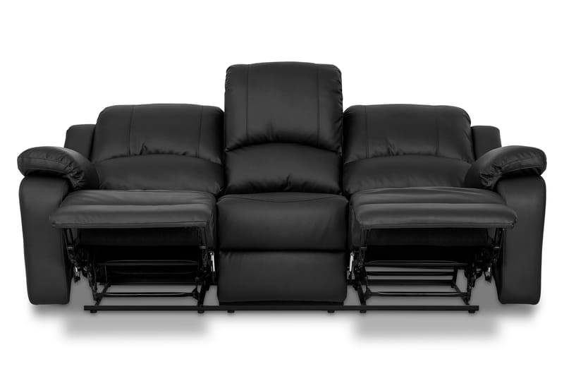 Norbo Komfortabel Reclinersofa 3-personers Kunstlæder - Sort - Møbler - Sofaer - Recliner sofaer - 3 personers biograsofa & reclinersofa