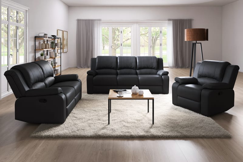 Norbo Komfortabel Reclinersofa 3-personers Kunstlæder - Sort - Møbler - Sofaer - Recliner sofaer - 3 personers biograsofa & reclinersofa