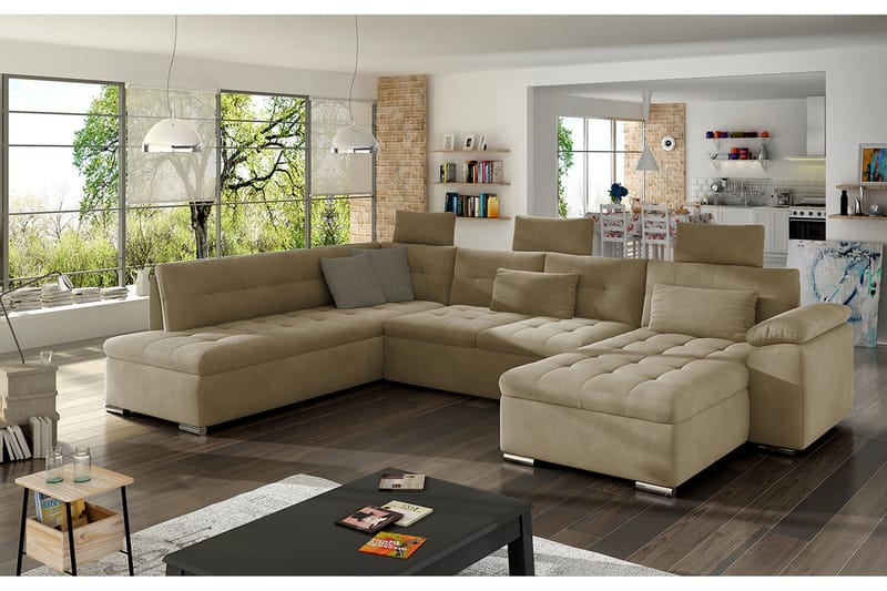 Borgstena Sofa med Divan og Sjeselong 4-seter - Beige/Brun - Møbler - Sofaer - U Sofa