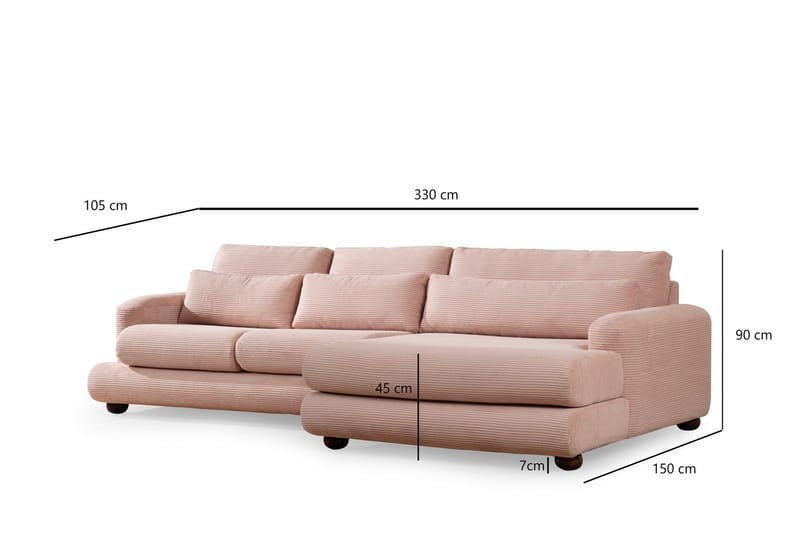 Relento Sofa med Chaiselong 3-personers - Rosa - Møbler - Sofaer - Sofa med chaiselong