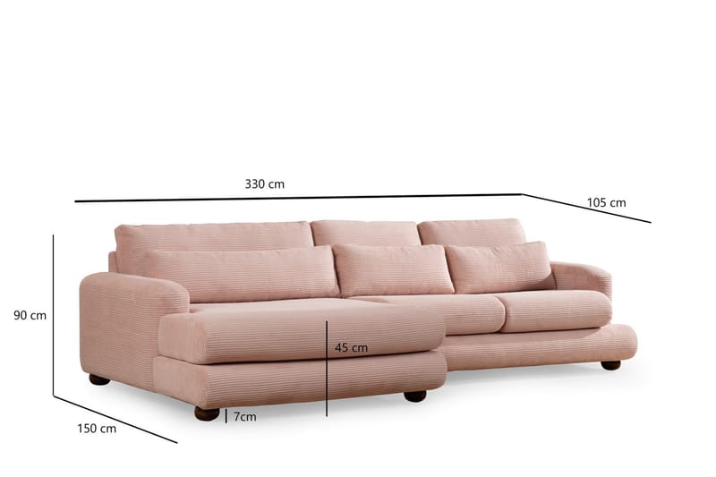 Relento Sofa med Chaiselong 3-personers - Rosa - Møbler - Sofaer - Sofa med chaiselong