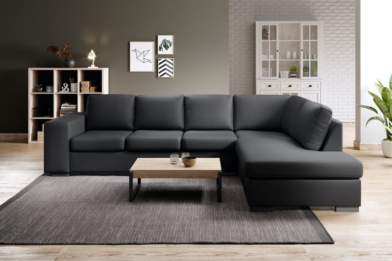 Memphis 3-Personer med Chaiselong Large Højre Kunstlæder - Sort - Møbler - Sofaer - Sofa med chaiselong - 3 personers sofa med chaiselong