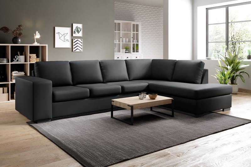 Memphis 3-Personer med Chaiselong Large Højre Kunstlæder - Sort - Møbler - Sofaer - Sofa med chaiselong - 3 personers sofa med chaiselong