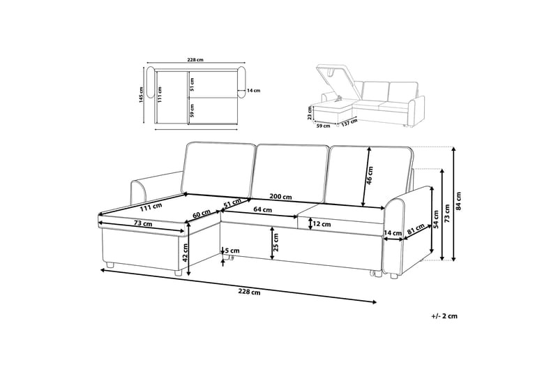 Nesna Hjørnesofa 228 cm - Sort - Møbler - Sofaer - Sofa med chaiselong - 3 personers sofa med chaiselong