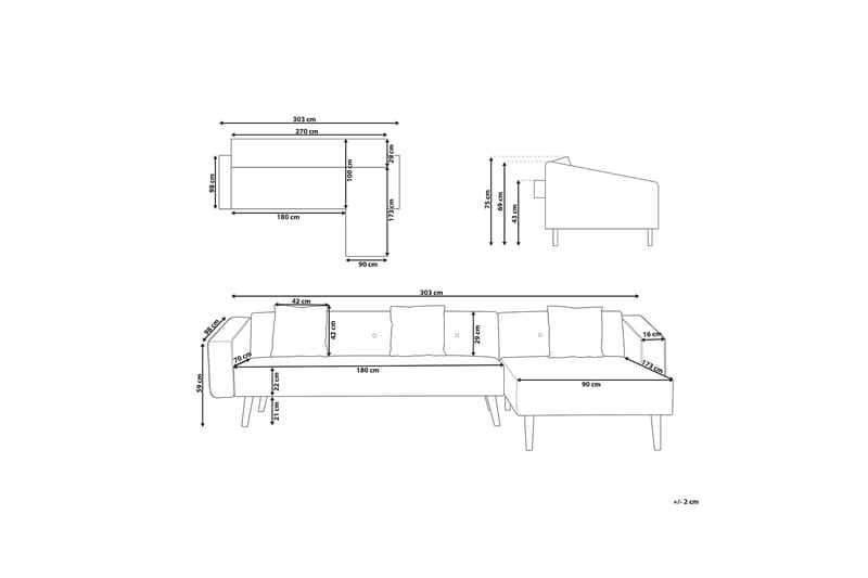 Arrika hjørnesofa venstre velour - Blå - Møbler - Sofaer - Sofa med chaiselong - 4 personers sofa med chaiselong