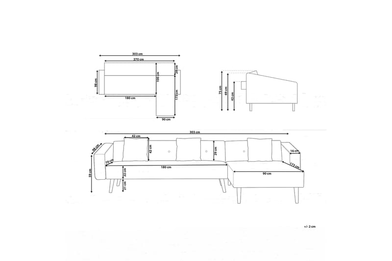 Arrika hjørnesofa venstre velour - Grøn - Møbler - Sofaer - Sofa med chaiselong - 4 personers sofa med chaiselong